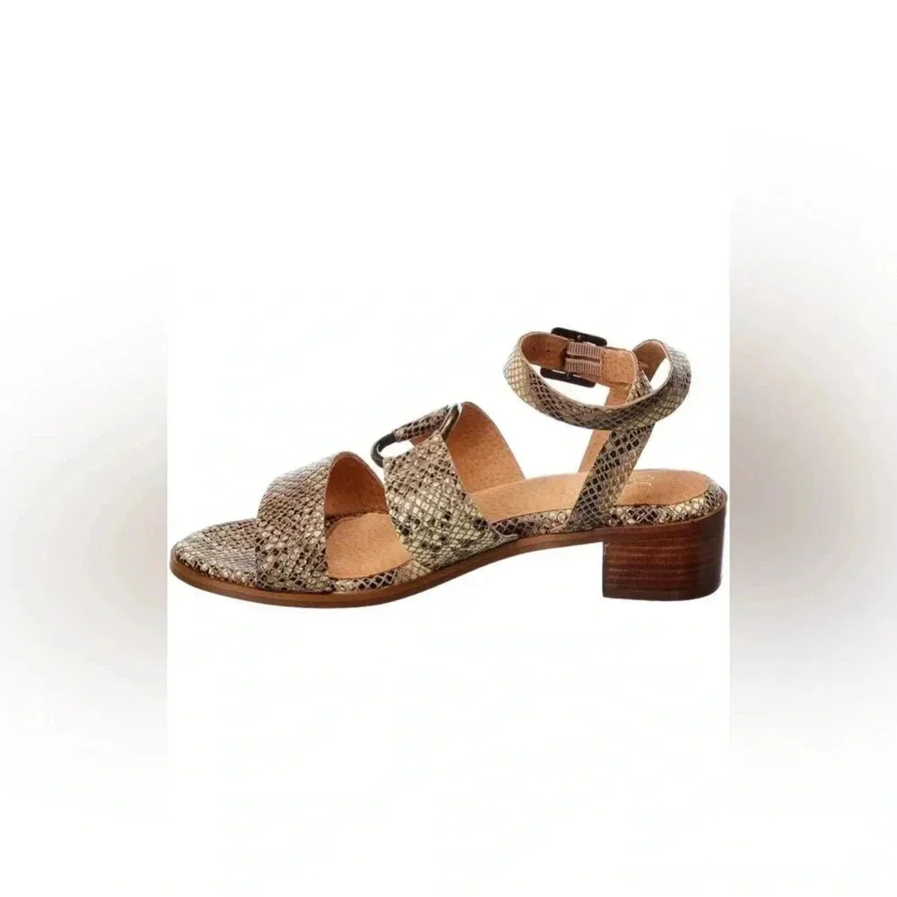 SEYCHELLES Exhilarating Snake Embossed Sandals In Tan Black / Size 7 / - Picture 2 of 7
